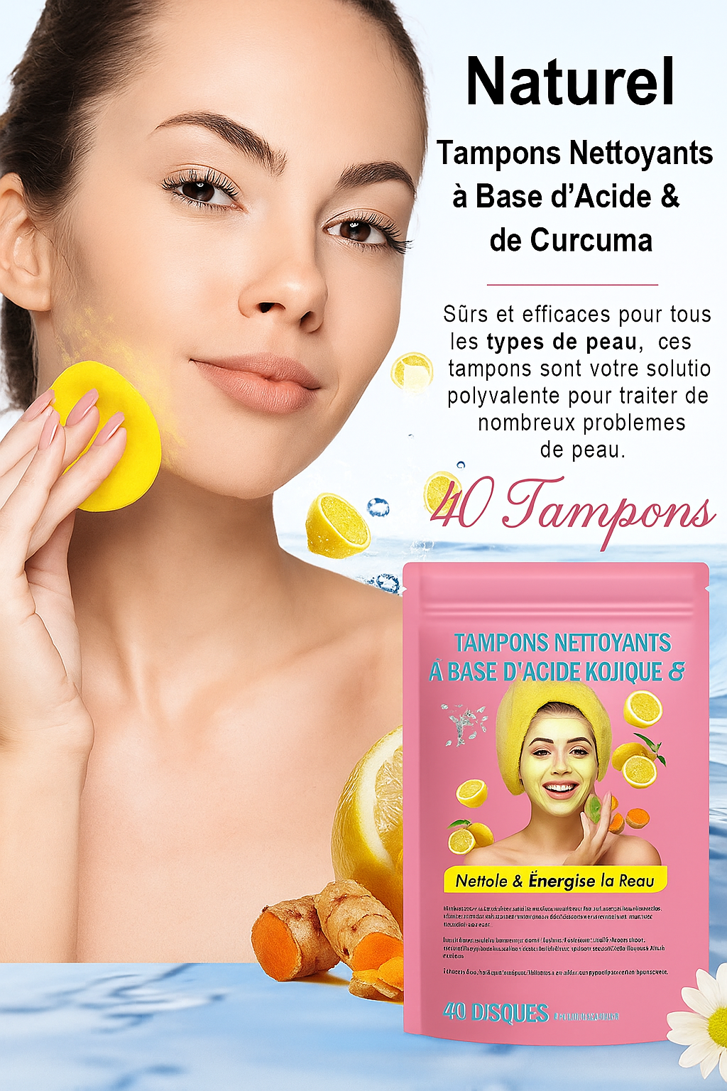 Tampons nettoyant au curcuma pour visage